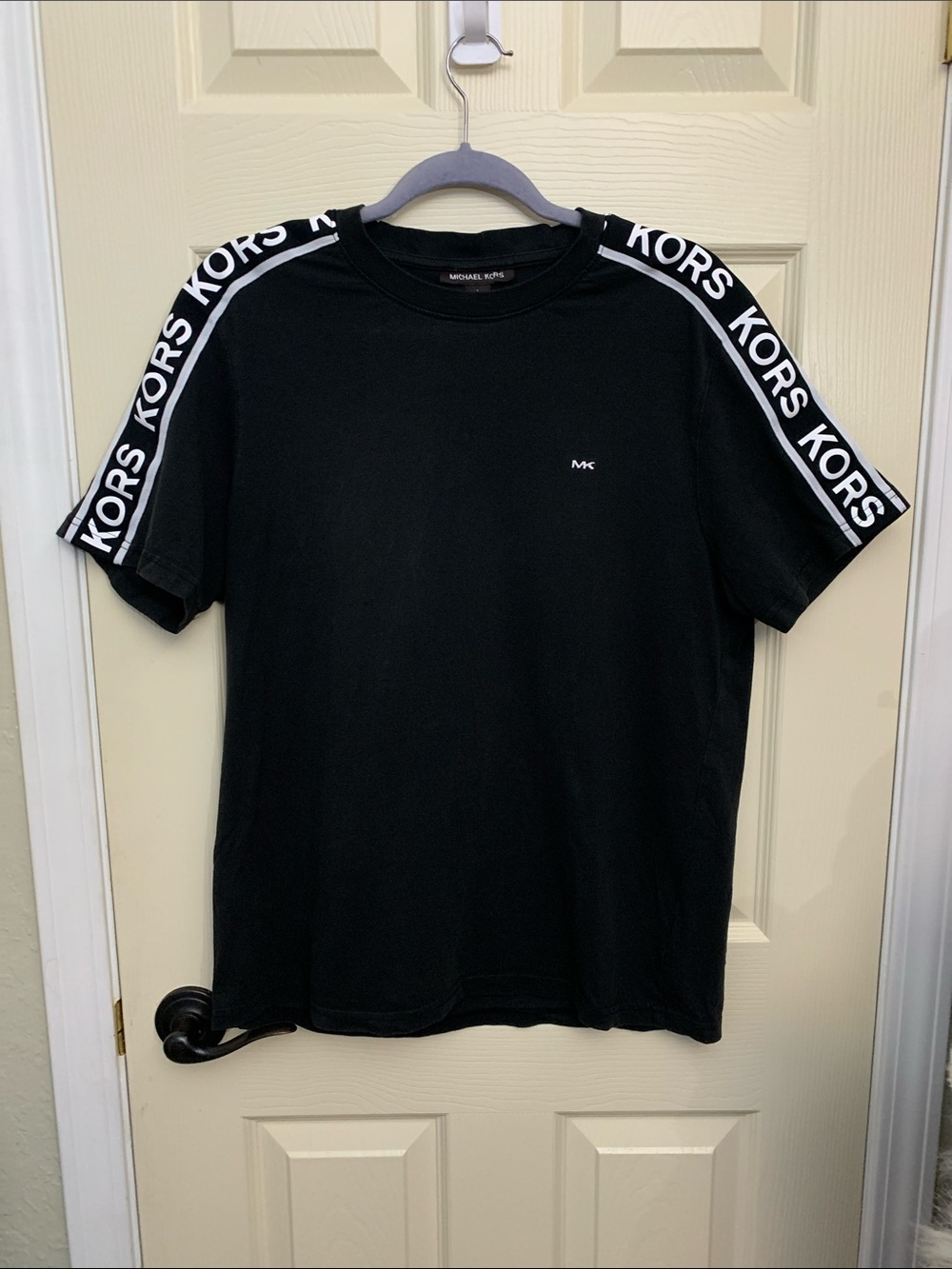Michael Kors Black Short-Sleeve Tee with Logo Shoulder Trim